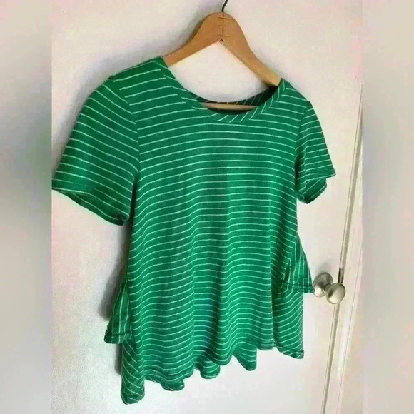 Anthropologie Laura Ruffle Top Striped Green and White Size XS - Picture 2 of 11